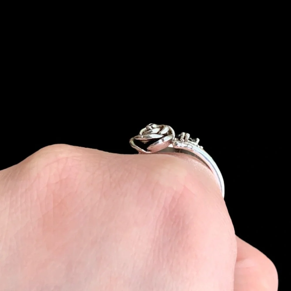 STERLING SILVER ROSE AND BLACK CZ RING - Picture 9 of 11